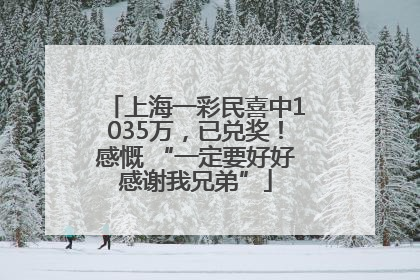 上海一彩民喜中1035万，已兑奖！感慨 “一定要好好感谢我兄弟”