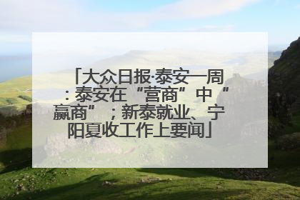 大众日报·泰安一周：泰安在“营商”中“赢商”；新泰就业、宁阳夏收工作上要闻